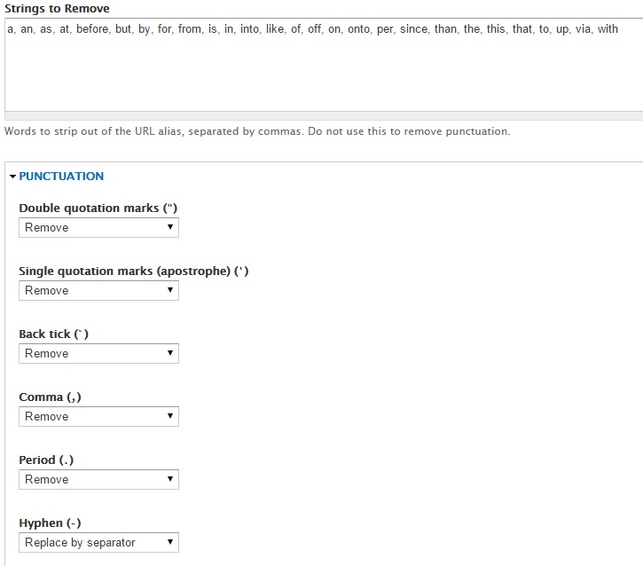 Specify strings and punctuations to be removed
