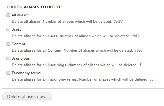 Choose aliases to delete