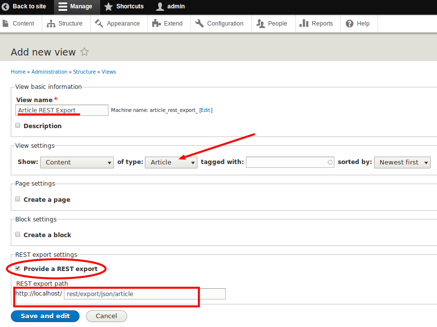 REST Export path
