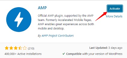 Activate AMP for WP plugin in WordPress