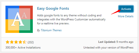 activate in WordPress