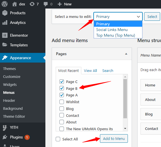 add menu items in WordPress