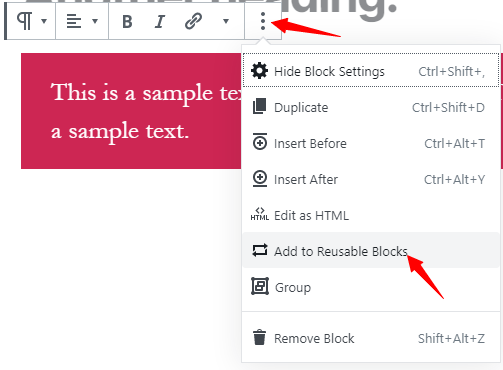 add to reusable block