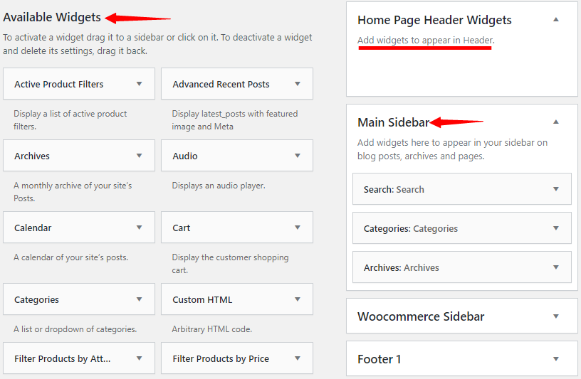 available widgets in WordPress