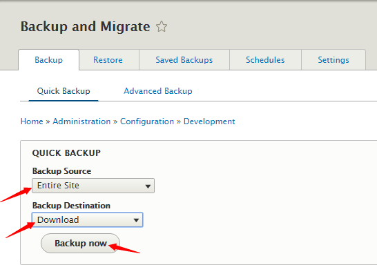 backup in Drupal