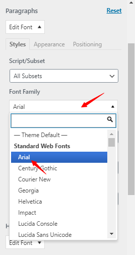 choose font type in WordPress