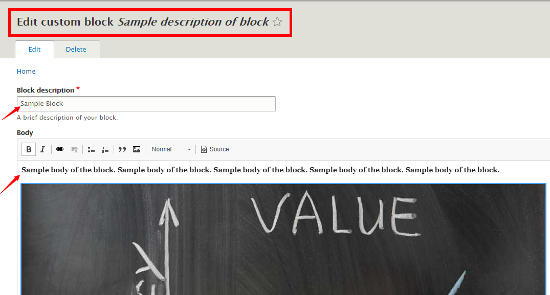 edit block page in Drupal