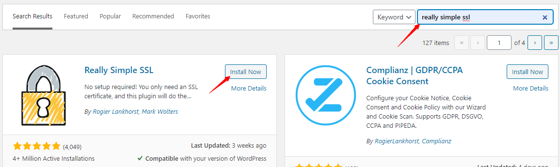 Install Really Simple SSL WordPress plugin