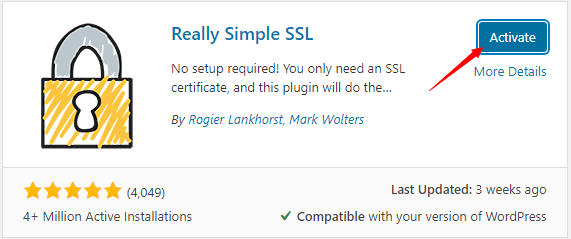 Activate Really Simple SSL WordPress plugin