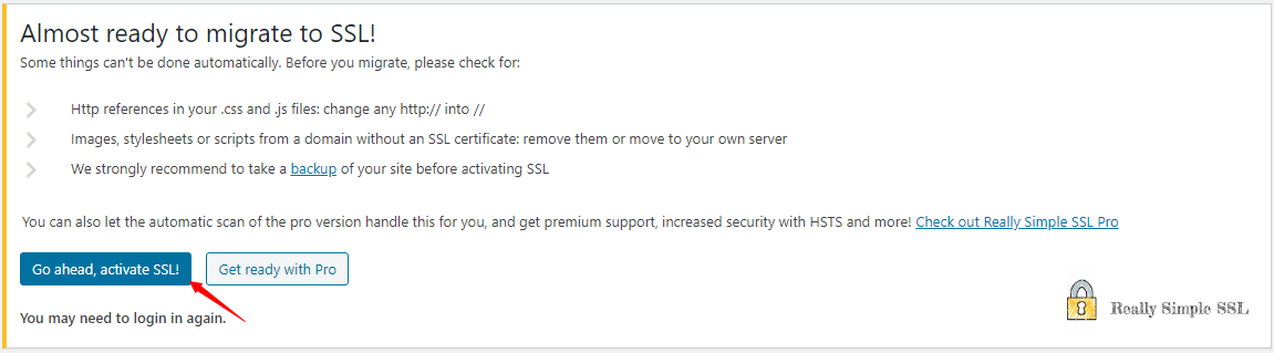 Confirm Really Simple SSL WordPress plugin activation