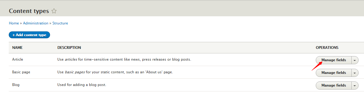 manage fields in Drupal