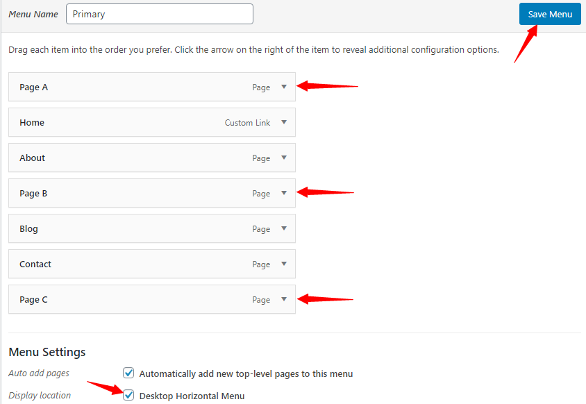save menu in WordPress